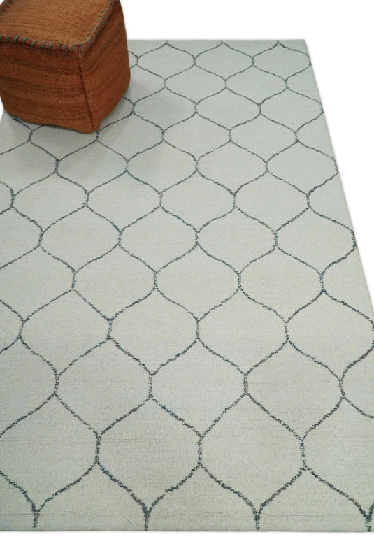 Custom Made Trellis Ivory And Charcoal Hand Tufted Wool Area Rug