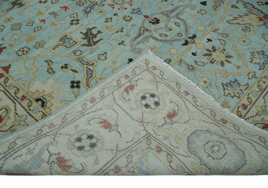 Vintage Antique Oushak Light Blue, Beige And Red Hand Knotted 8x10 ft Bedroom, Living Room Rug Wool Area Rug