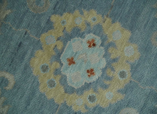 Custom Made Antique Floral Oushak Hand Knotted Gray, Beige, Blue And Rust Wool Area Rug