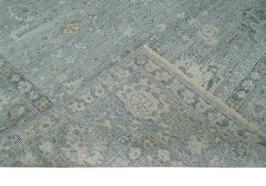 Custom Made Traditional Antique Floral Pattern Gray And Silver Hand Knotted Wool Area Rug