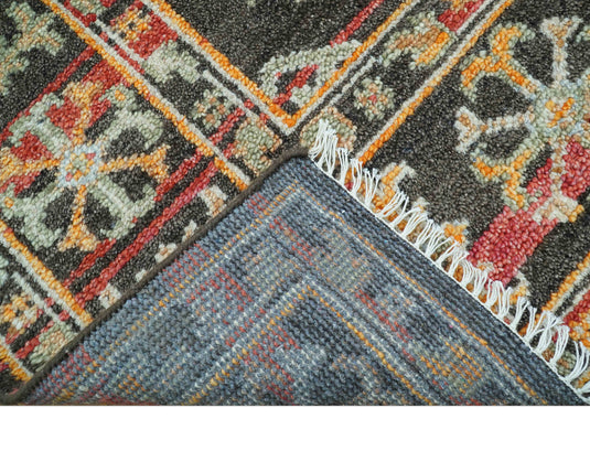 Traditional 8x10 ft Hand Knotted Charcoal And Red Wool Area Rug