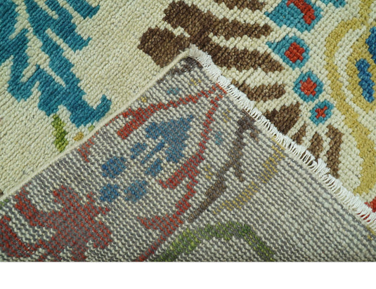 Custom Made Vintage Floral Beige And Blue Hand Knotted Wool Area Rug