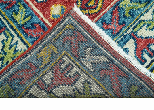 Custom Made Traditional Kazak Red And Ivory Hand Knotted Wool Area Rug