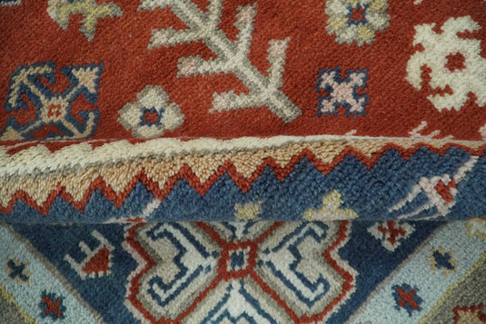 Traditional Pattern Red, Blue, Beige And Ivory Hand Knotted 8x10 ft wool Area Rug