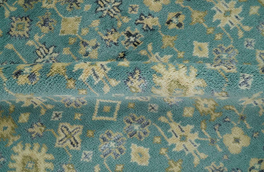 Custom Made Hand Knotted Herati Pattern Rug Teal, Beige and Blue Wool Area Rug