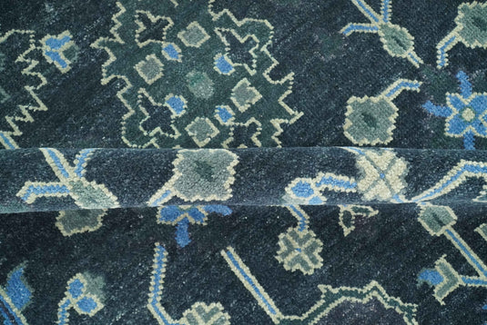 Custom Made Hand Knotted Blue, Black And Gray Traditional Oushak Wool Area Rug