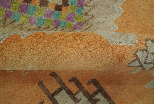 Southwestern Light Orange And Beige Hand knotted Wool Rug 8x10 ft Ideal for Living, Bedroom And Dining Rooms