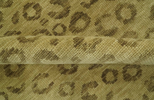 Custom Made Hand Knotted Brown And Tan Leopard Print Wool Area Rug