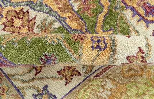 Custom Made Transition Hand Knotted Green, Gold And Ivory Wool Area Rug