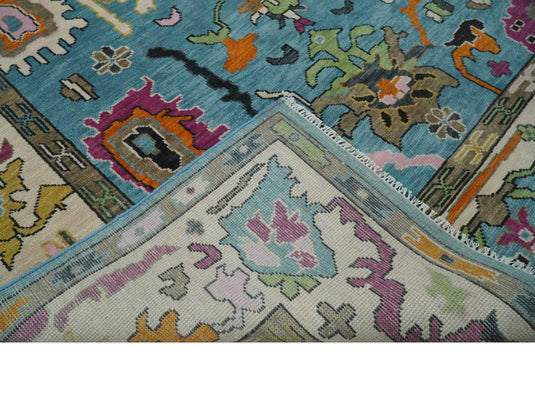 Hand Knotted Oriental Oushak Colorful Rug Blue and Beige 8x10 ft Ideal for Living, Bedroom, and Dining Rooms | CP1861810