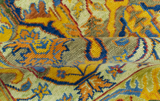 Custom Made Transitional Gold, Green And Blue Hand Knotted Wool Area Rug