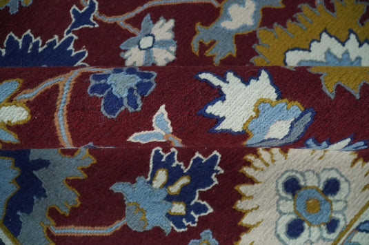 Traditional Oriental Oushak Hand knotted Maroon and Blue 8x10 ft Bedroom, Living Room Rug ,wool Area Rug