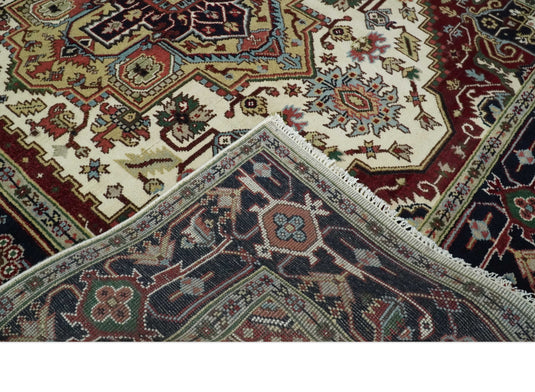 Hand Knotted Heriz Serapi Rug Ivory Red and Blue Multi Size Ideal for Living, Bedroom, and Dining Rooms | CP1858