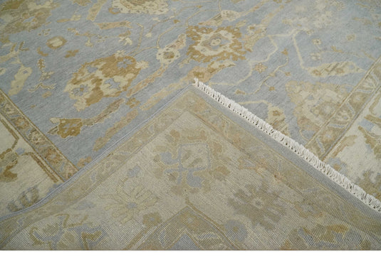 Hand Knotted Traditional Oushak Blue, Beige and Ivory 8x10 ft Bedroom, Living Room Rug ,wool Area Rug