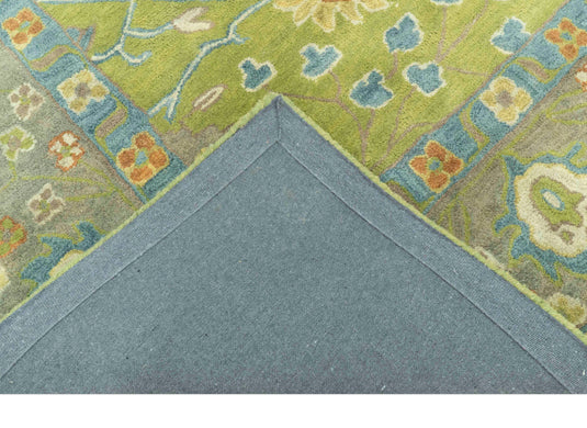 Custom Made Traditional Floral Green And Blue Hand Tufted Wool Area Rug