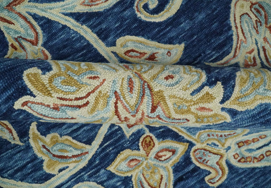 Custom Made Floral Blue, Beige, Rust And Olive Hand Tufted  Wool Area Rug