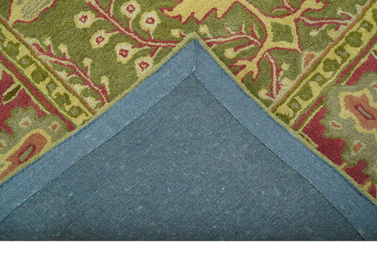 Traditional Floral Green And Gold Hand Tufted 8x10 ft Bedroom, Living Room Rug Wool Area Rug