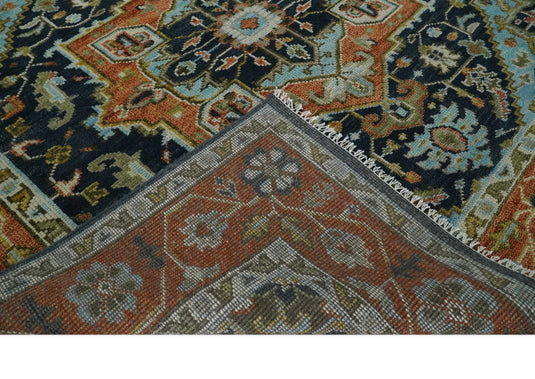 Hand Knotted Heriz Serapi Rug Rust and Blue Multi Size Ideal for Living, Bedroom, and Dining Rooms | CP1800