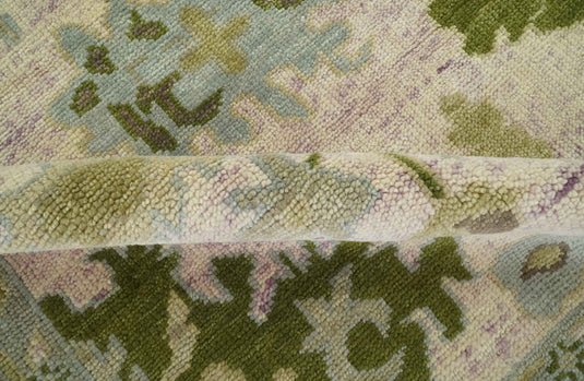 Custom Made Green, Cream, Brown And Beige Floral Oushak Hand Knotted Wool Area Rug