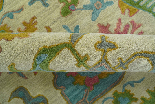 Custom Made Beige And Colorful Traditional Oushak Hand Tufted Wool Area Rug