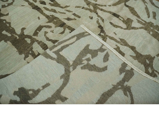 Abstract Handloom Beige and Brown 5x8 ft Bedroom, Living Room Rug Wool and Art Silk Area Rug