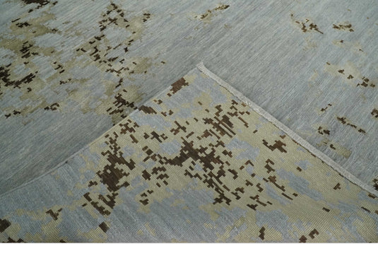 Abstract Handloom Gray, Olive and Beige 6x9 ft Bedroom, Living Room Rug Wool and Viscose Area Rug