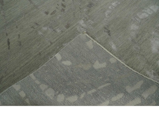 Abstract Handloom Olive and Gray 5x7 ft Bedroom, Living Room Rug Wool and Art Silk Area Rug