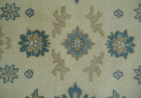 7.9x9.11 Beige and Gray Hand Knotted Oushak Wool Area Rug