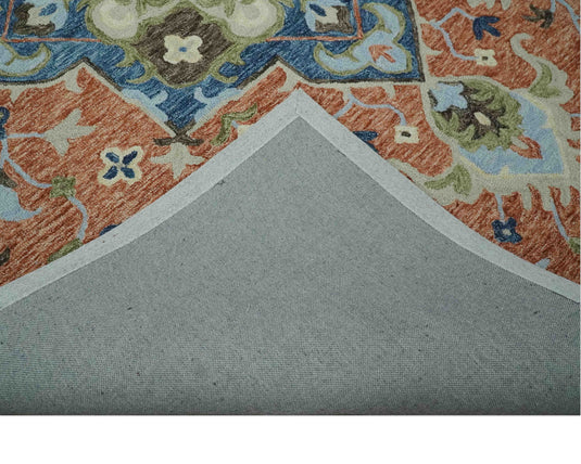 Custom Made Traditional Floral Beige, Blue, Green And Rust Hand Tufted Wool Area Rug