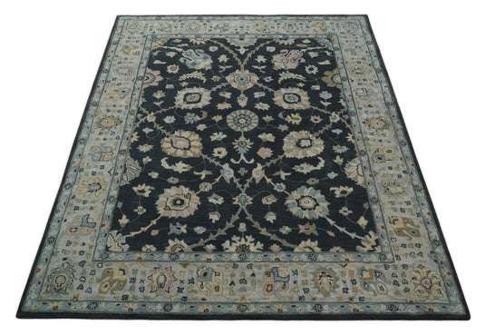 Modern Oushak Black And Silver Hand Tufted 8x10 ft Bedroom, Living Room Rug Wool Area Rug