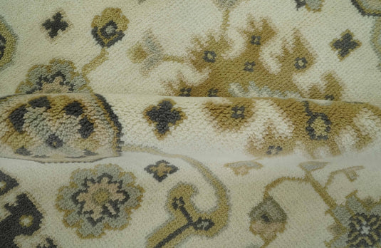 Custom Made Hand Knotted Oushak Ivory, Beige, Gray And Charcoal Wool Area Rug