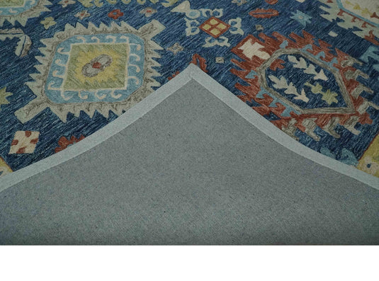 Custom Made Traditional Turkish Silver, Blue, Brown And Olive Hand Tufted Wool Area Rug