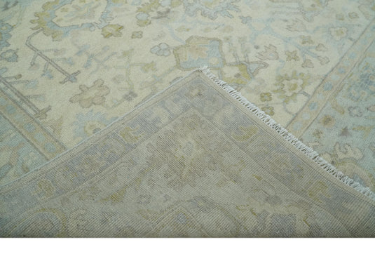 Antique Look Hand Knotted Oushak Rug Beige and Grey 9x12 ft Ideal for Living, Bedroom, and Dining Rooms