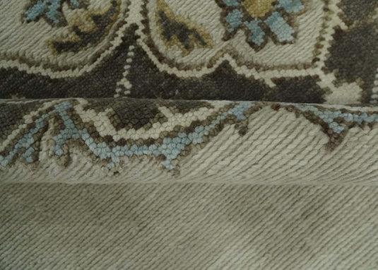 Traditional Persian Oushak Hand Knotted Beige,Charcoal and Gold Multi Size Ideal for Living, Bedroom, and Dining Room