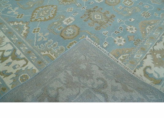 Traditional Persian Oushak Hand knotted Aqua, Ivory and Olive 8x10 wool Area Rug