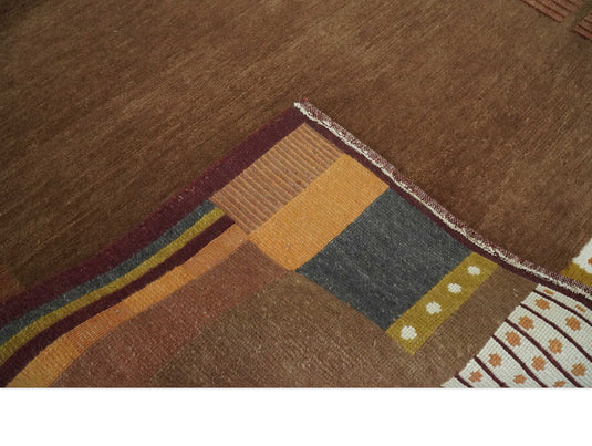 Modern Geometrical Pattern Handloom Brown and Rust 4x6 ft Bedroom, Living Room Rug , Wool, Art Silk  Area Rug AAOC946