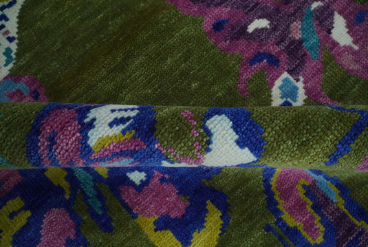 Traditional Vibrant Colorful Hand Knotted Butterfly Life Moss Green and Purple Multi Size Ideal for Living, Bedroom, and Dining Room