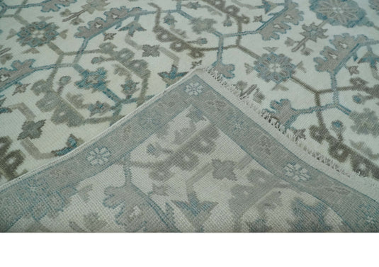 Traditional Oriental Oushak Hand knotted Ivory and Teal 8x10 ft Bedroom, Living Room Rug ,wool Area Rug