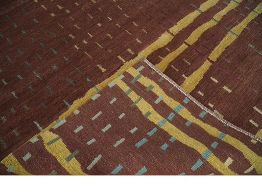 Stripe Pattern Hand knotted Brown and Gold 5x7 ft Bedroom, Living Room Rug , Wool Silk Area Rug AAOC257