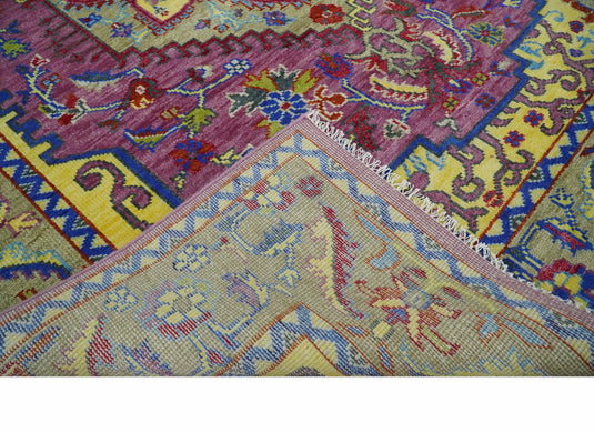 Hand Knotted Heriz Serapi Rug Purple, Mustard and Blue Multi Size Ideal for Living, Bedroom, and Dining Room