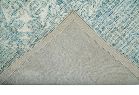 Custom Made Floral Blue And Ivory Hand Tufted Wool Area Rug