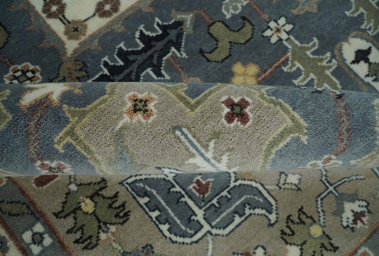 Vintage look Ivory, Charcoal and Olive Hand knotted Traditional 9x12 Heriz Serapi wool Area Rug