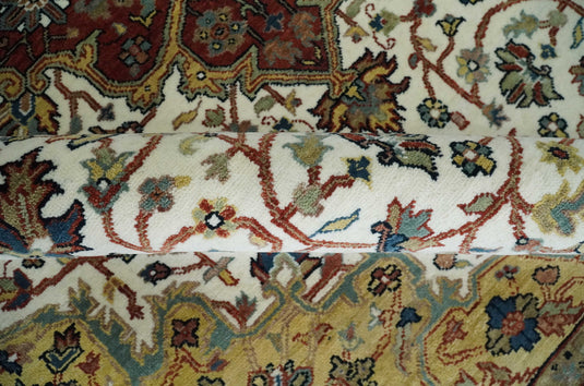 Premium look Hand knotted Ivory, Rust and Gold 8x10 Traditional Heriz Serapi wool Area Rug