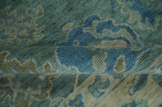 Hand Knotted Oushak Rug Blue, Beige and Green Multi Size Ideal for Living, Bedroom, and Dining Room