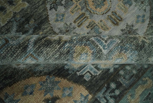 Hand Knotted Oushak Rug Charcoal, Aqua and Beige Multi Size Ideal for Living, Bedroom, and Dining Rooms |CP1713