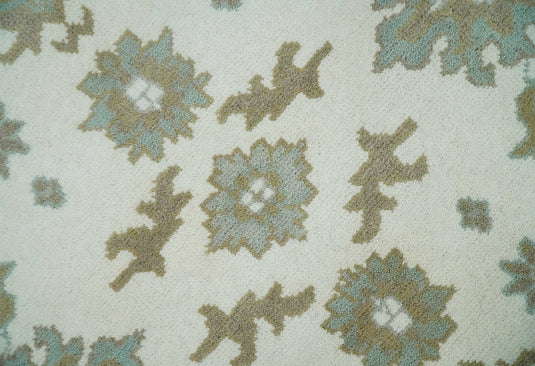 Traditional Persian Oushak Hand knotted Ivory, Beige and Aqua 8x10 wool Area Rug