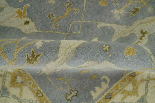 Custom Made Hand Knotted Silver, Beige And Cream Oriental Oushak Wool Area Rug