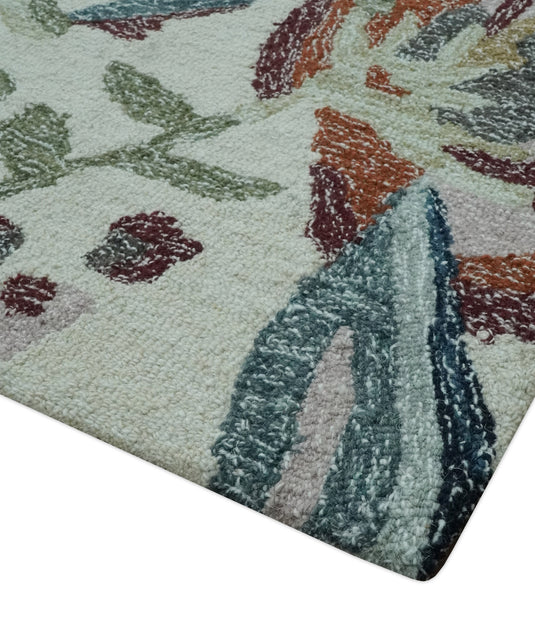 Hand Tufted Floral Green, Blue, Pink And Rust Rug 8x10 ft Ideal for Living, Bedroom And Dining Rooms