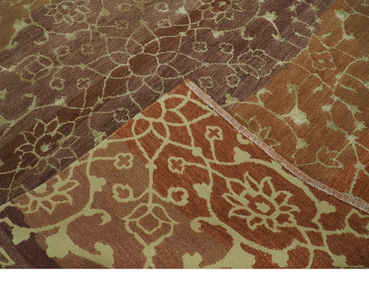 Traditional Handloom Brown , Rust and Olive 5x8 ft Bedroom, Living Room Rug , Art Silk  Area Rug AAOC458