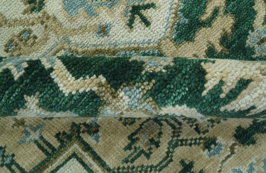 Custom Made Green, Beige And Ivory Traditional Heriz Hand Knotted Wool Area Rug
